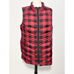 J.Jill Buffalo Plaid Quilted Down Puffer Vest Zip Up Red Black Women’s Large‎